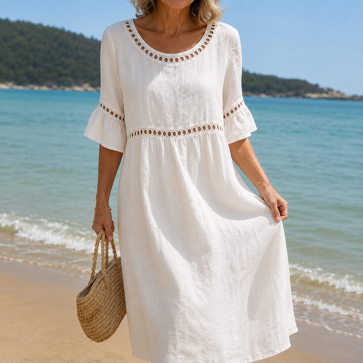 Hélène | Robe Longue en Lin Effet Ventre Plat