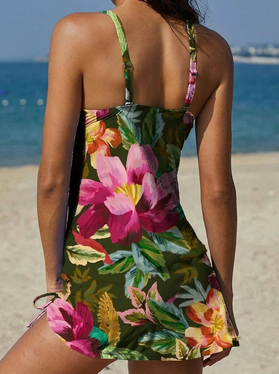 Cristina - Bañador Gráfico Floral con Short, Efecto Vientre Plano