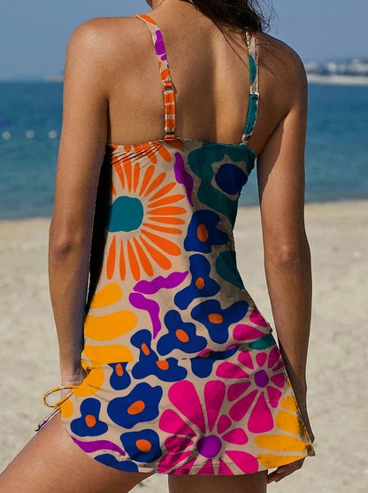 Cristina - Bañador Gráfico Floral con Short, Efecto Vientre Plano