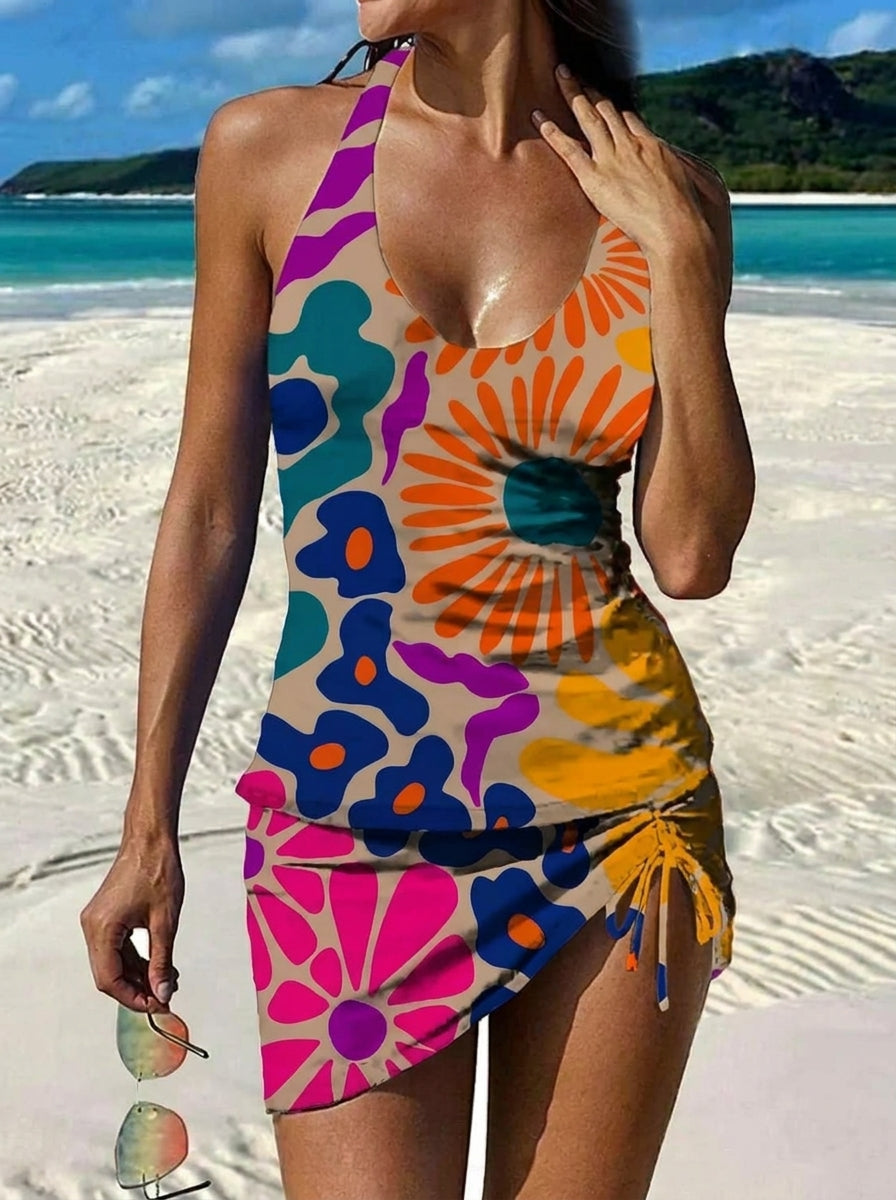 Cristina - Bañador Gráfico Floral con Short, Efecto Vientre Plano