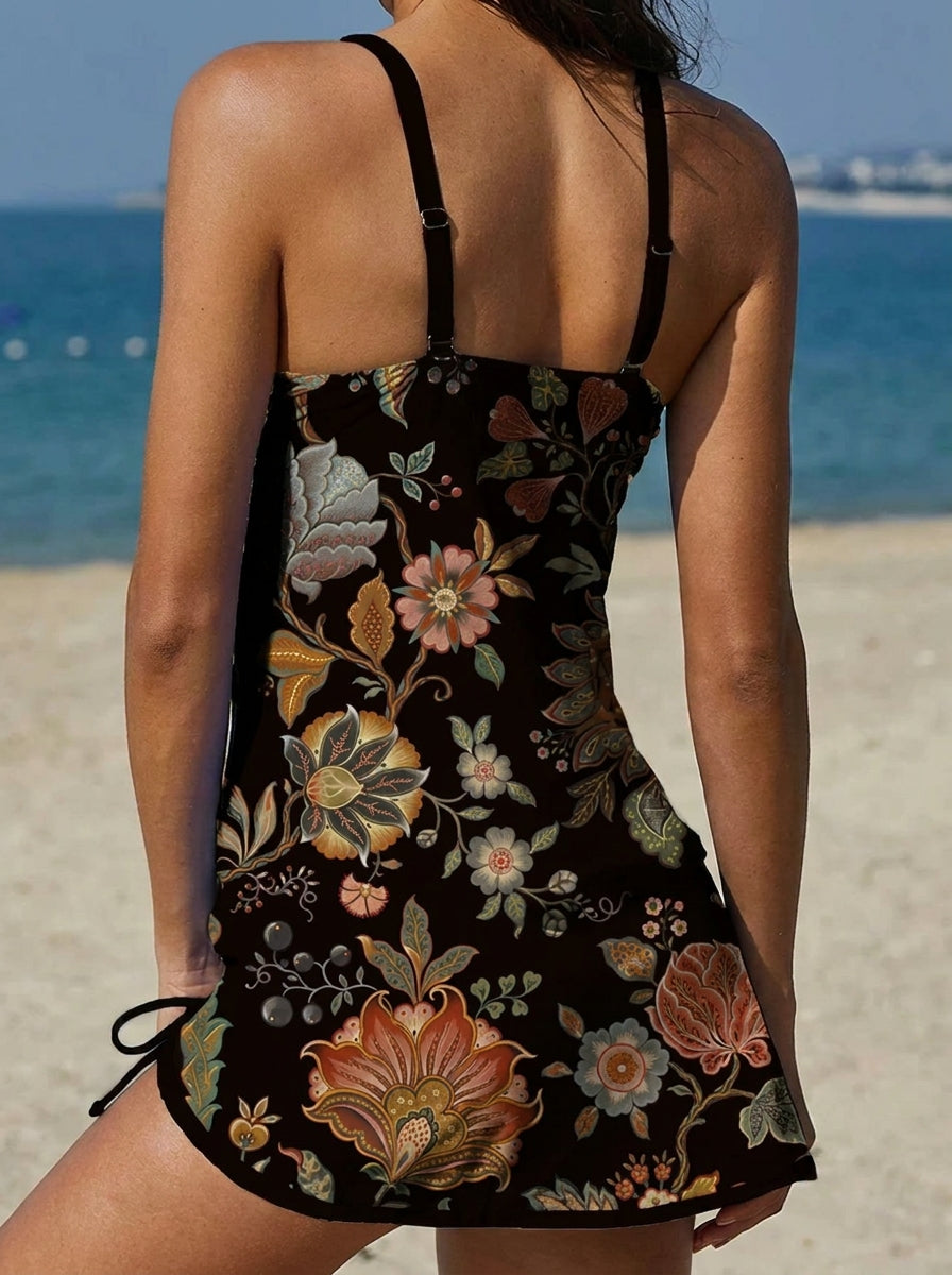 Cristina - Bañador Gráfico Floral con Short, Efecto Vientre Plano