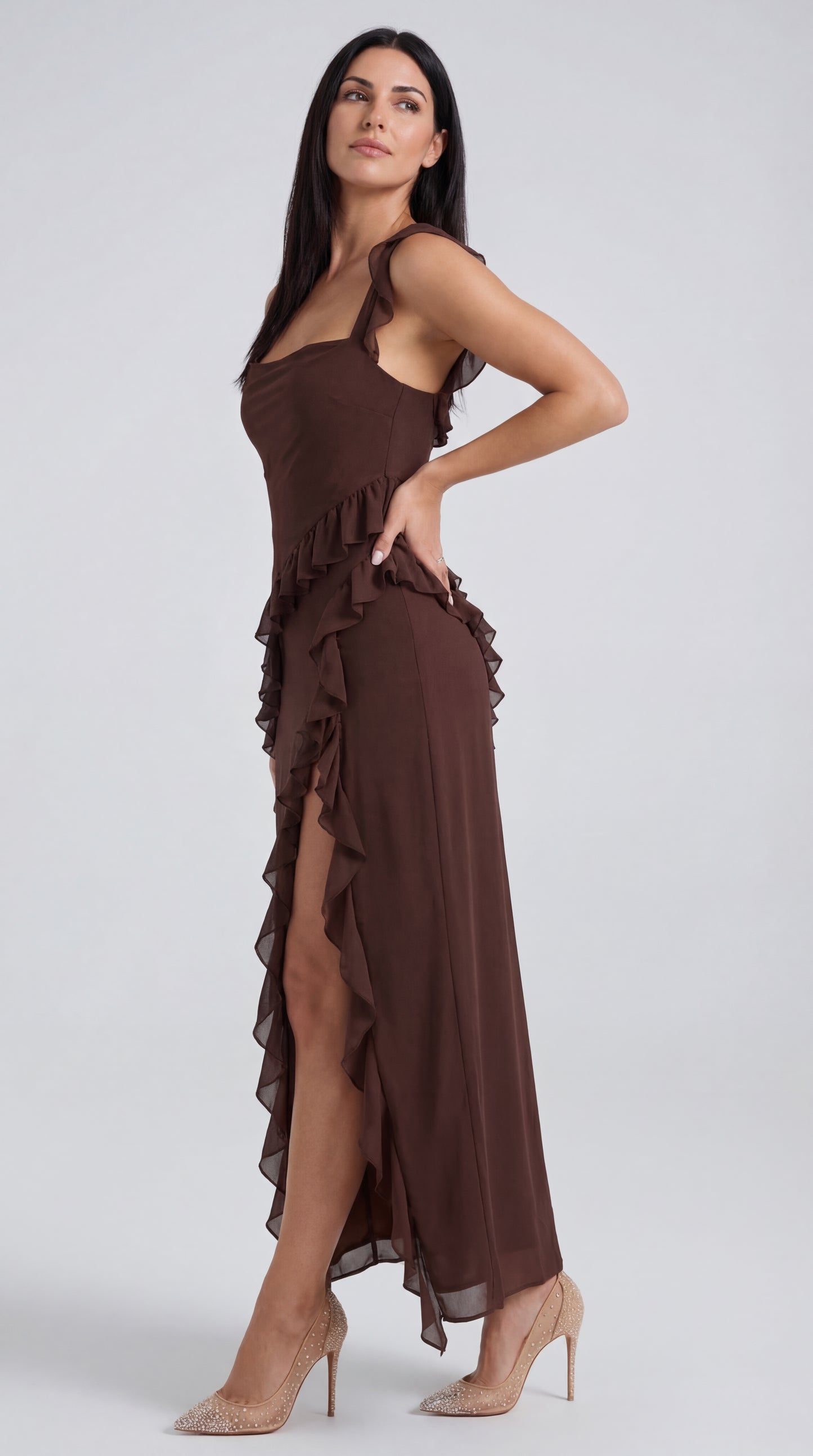 Vestido largo de Susan con volantes
