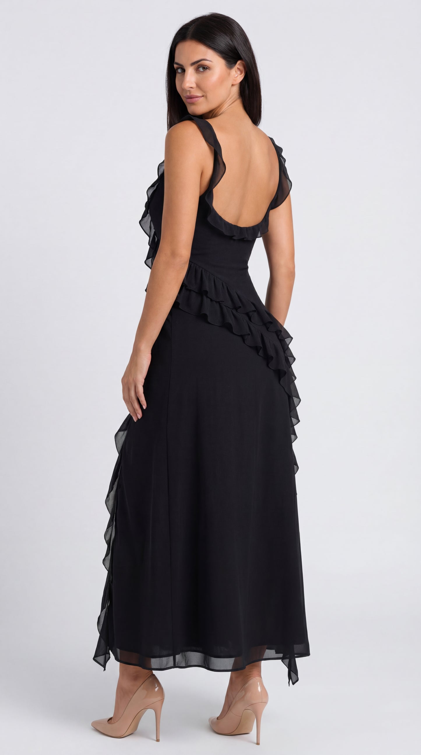Vestido largo de Susan con volantes