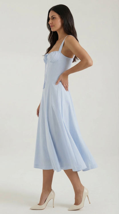 Vestido midi de color jade con cordones