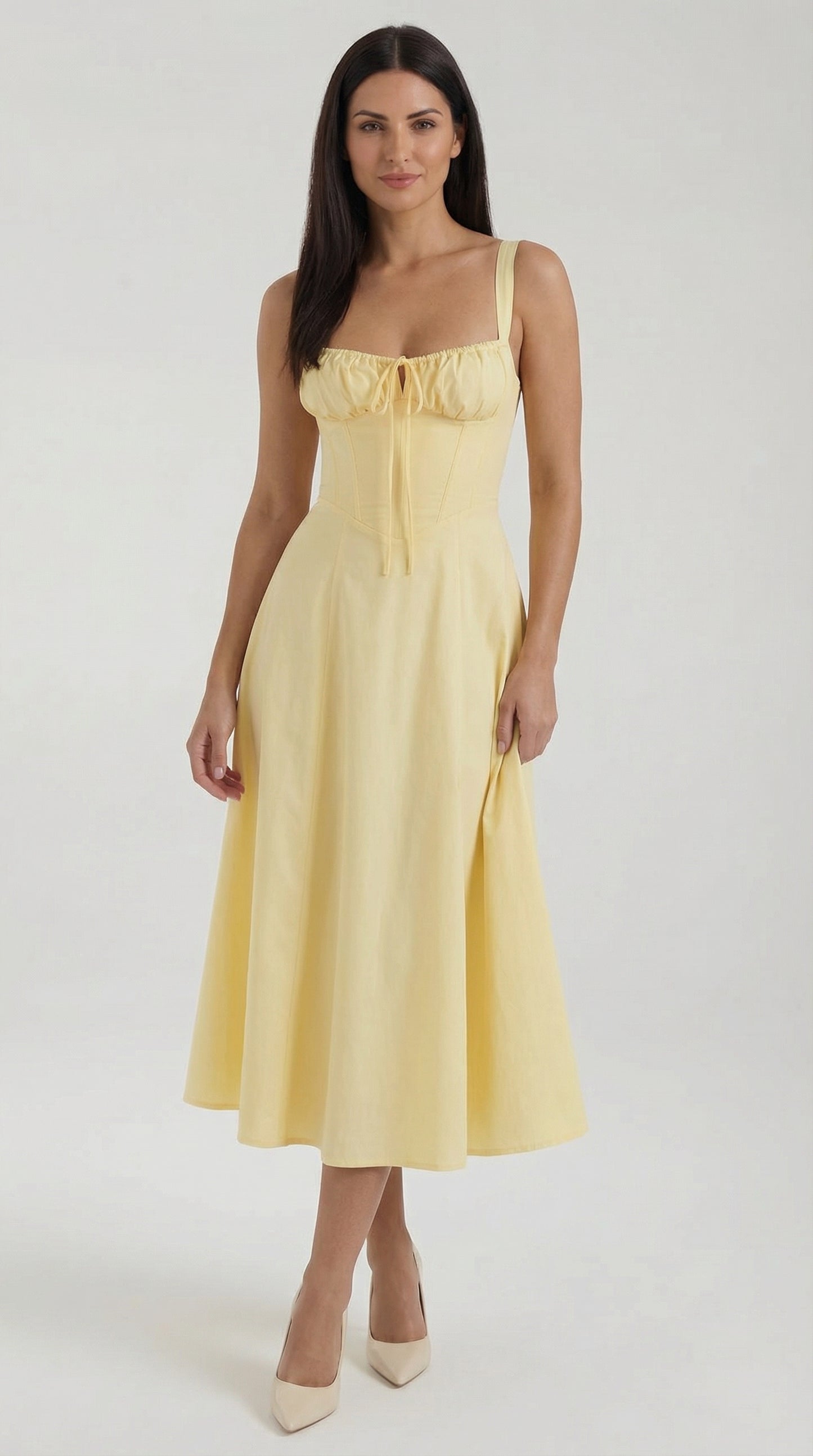Vestido midi de color jade con cordones