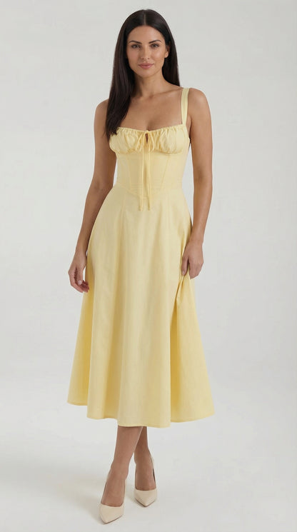 Vestido midi de color jade con cordones