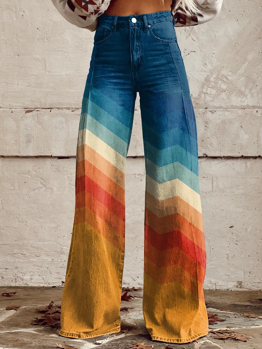 Léa - Pantalones retro con estampado de zigzag