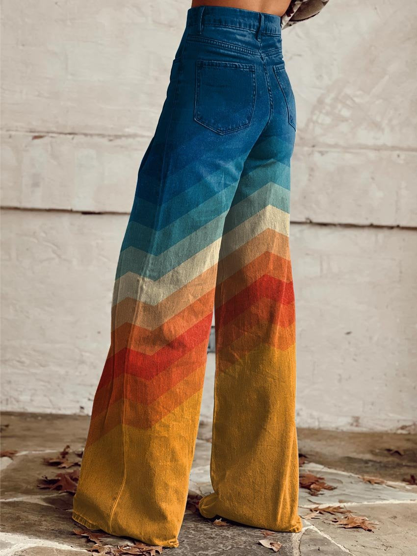 Léa - Pantalones retro con estampado de zigzag