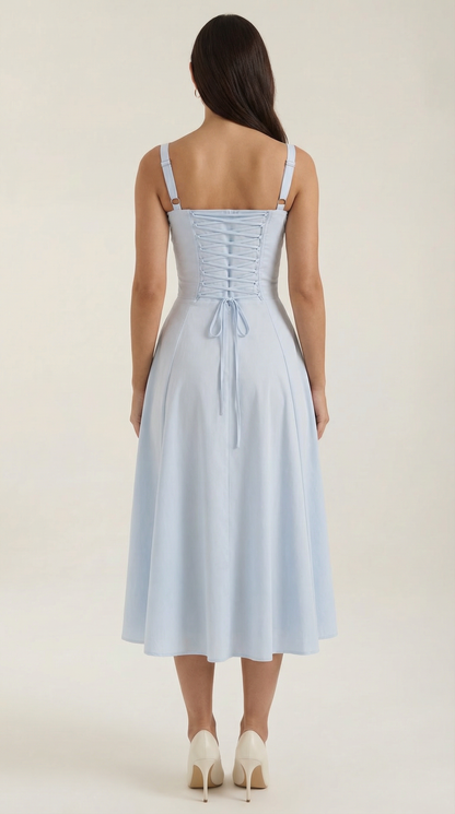 Vestido midi de color jade con cordones