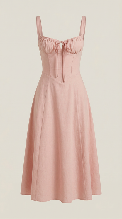 Vestido midi de color jade con cordones