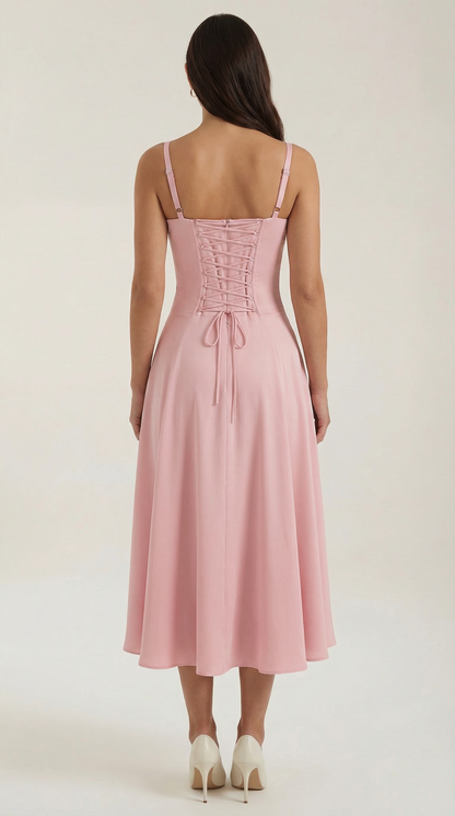 Vestido midi de color jade con cordones