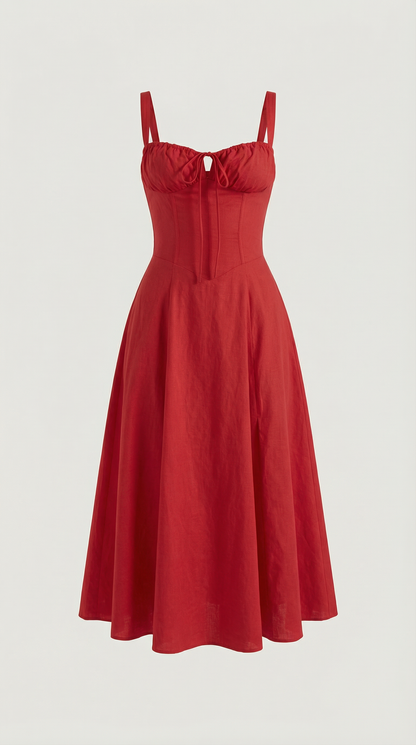 Vestido midi de color jade con cordones
