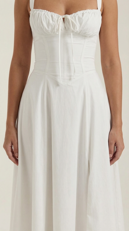 Vestido midi de color jade con cordones